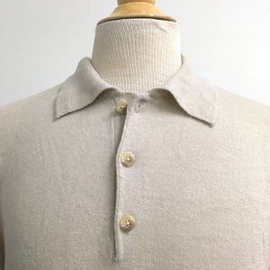 CC Courtenay polo collar beige merino wool sweater shirt retro L